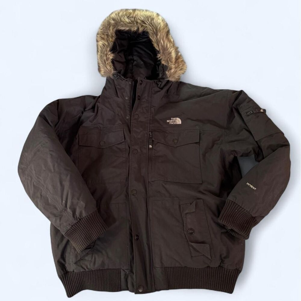 The North Face HyVent Bomber Down Puffer Men's XXL Black Jacket With Fur